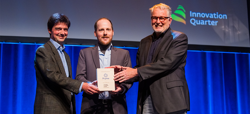 V.l.n.r. Reinaud Struycken (InnovationQuarter/Energietransitiefonds Rotterdam, Christopher Hervé (Pryme), Markus Flick (InnovationQuarter).
